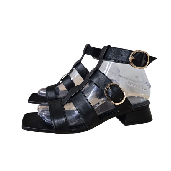 ZARA Black Gladiator Strappy Block Heel Sandals‎ Women Size 37 - Picture 5 of 6